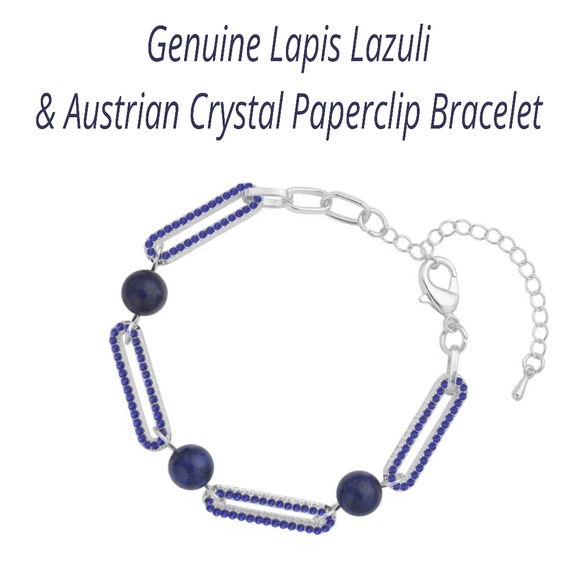 SET Lapis Lazuli & Blue Austrian Crystal Paper Clip Bracelet & Drop Earrings 💙 - Picture 2 of 16